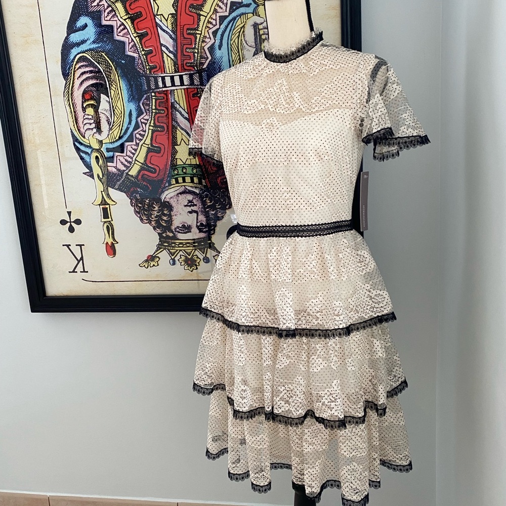 ⚫️ NWT Shoshanna Stacia Lace Tiered Polka Dot Anthropologie Dress Size 4